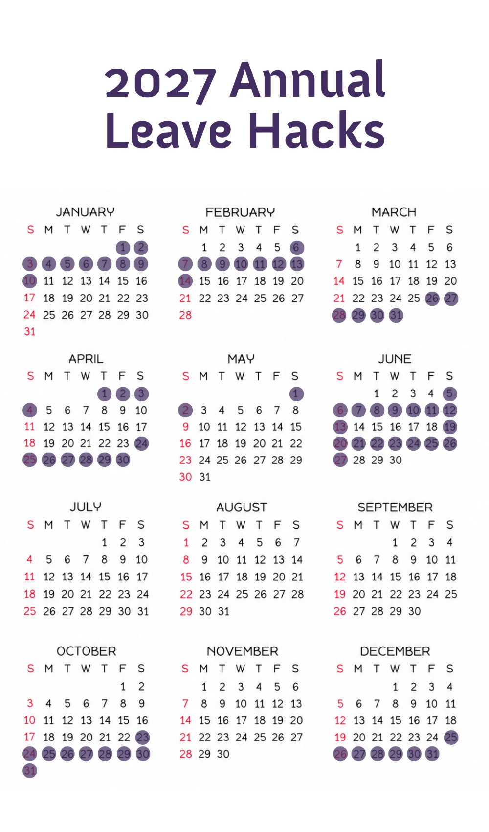2027 annual leave hack calendar