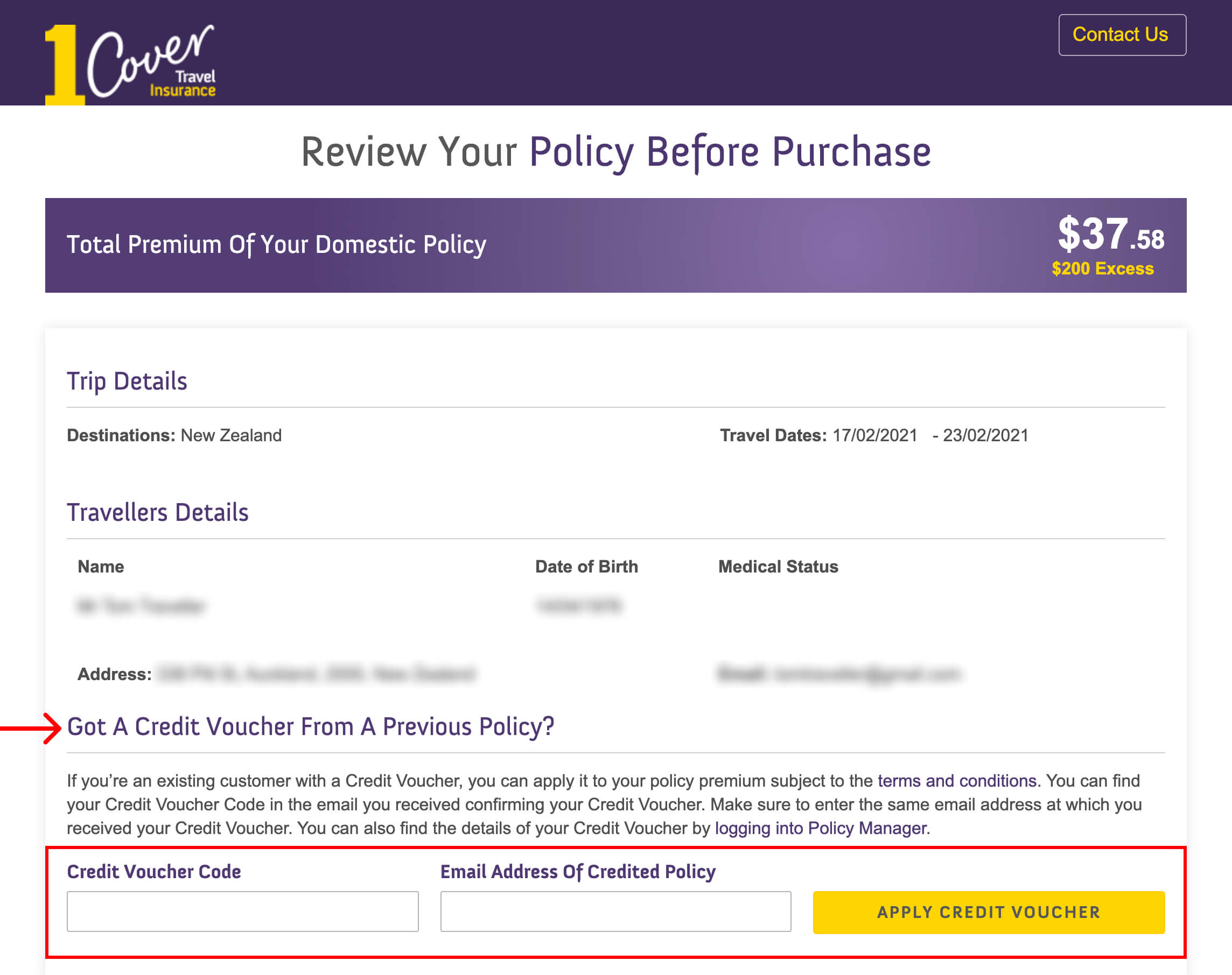 Screenshot of the Review Policy page